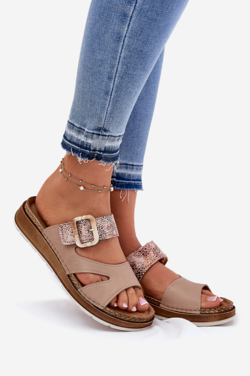  Chinelos femininos com fivelas Inblu GS000055 bege