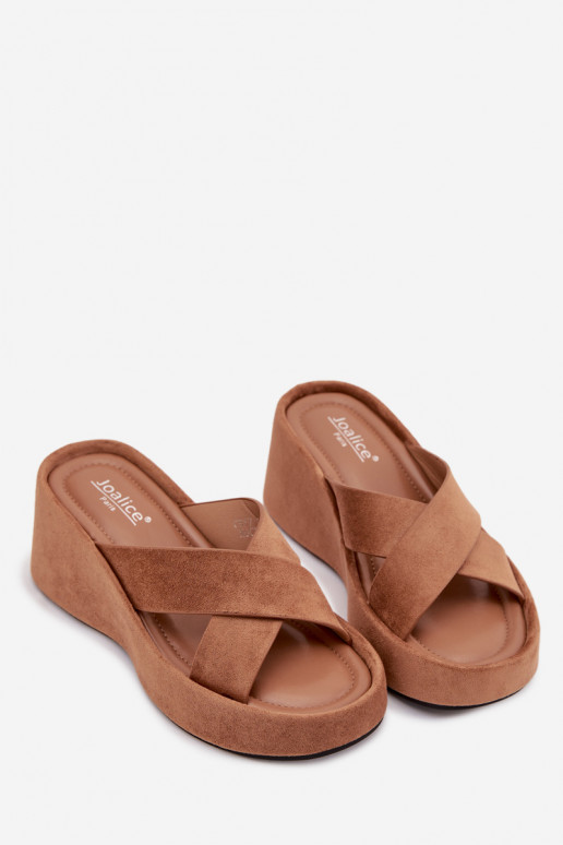 Calorine chinelos femininos em plataforma de camurça sintética marrons