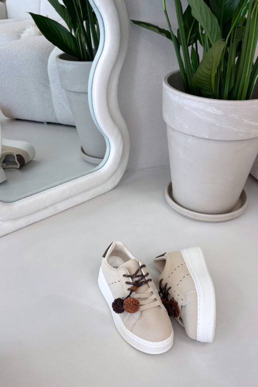 Ténis de plataforma Corinna cor areia para mulheres com pompons decorativos