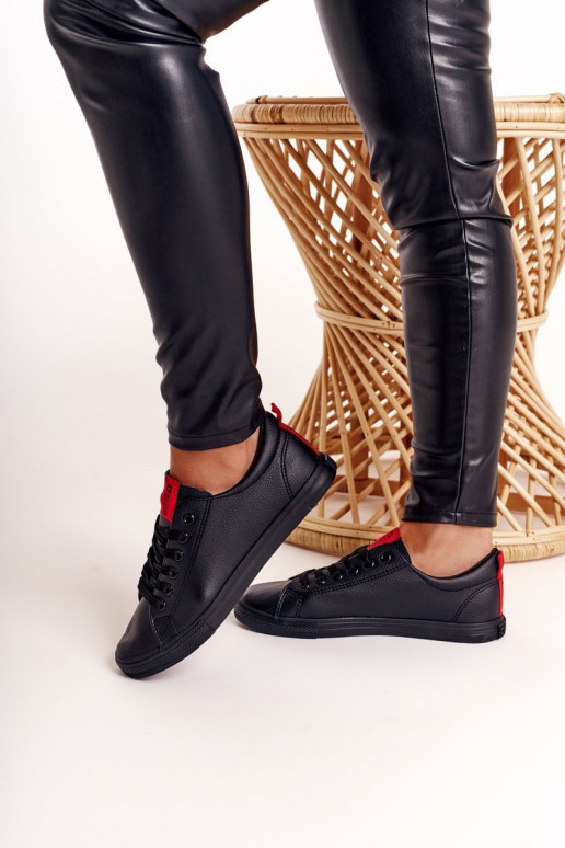 Tênis de couro natural com faixas decorativas BIG STAR DD274687 cor preta