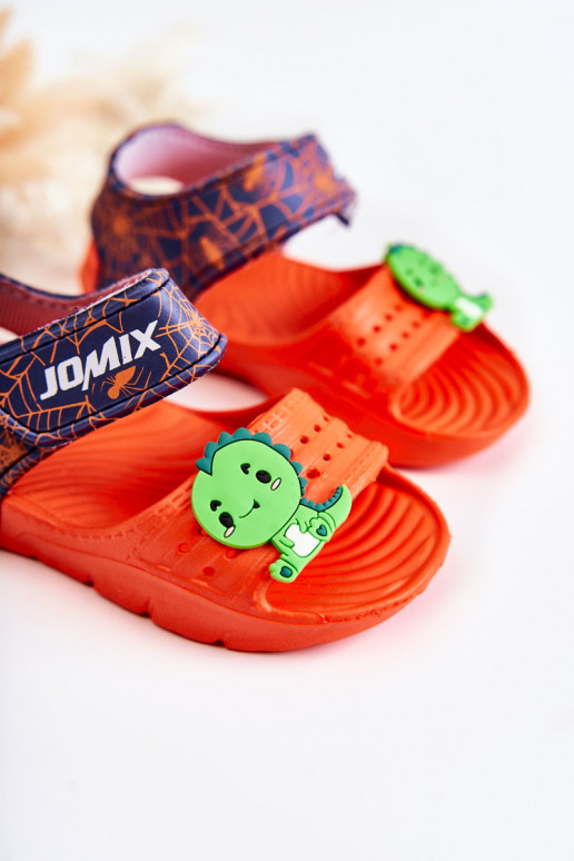  Chinelos leves Sandálias infantis com fixadores adesivos cor laranja Asti