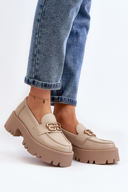 Zazoo 20164 Feminino Mocassins Feito de couro natural bege