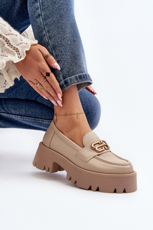 Zazoo 20164 Feminino Mocassins Feito de couro natural bege