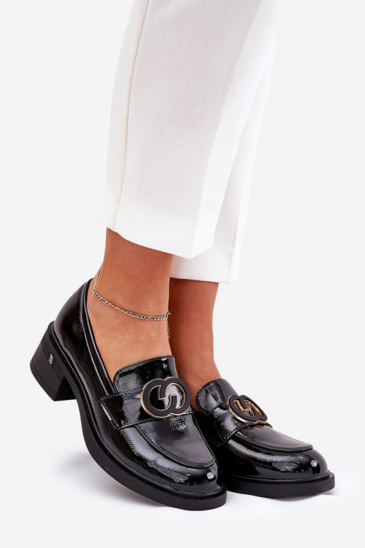 com efeito verniz Pele Mocassins com salto Vinceza 18102 cor preta