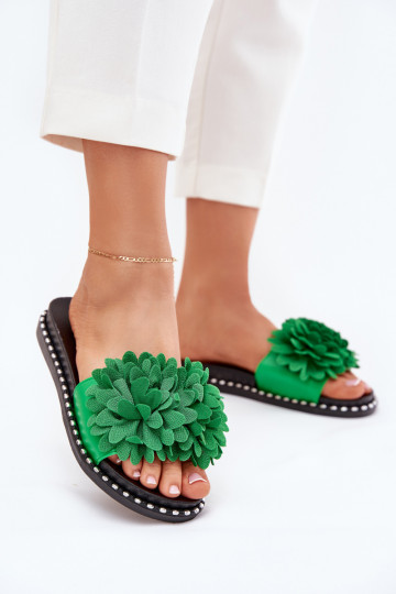 Chinelos femininos Ozdobione com motivos floraisami cor verde Cellanen