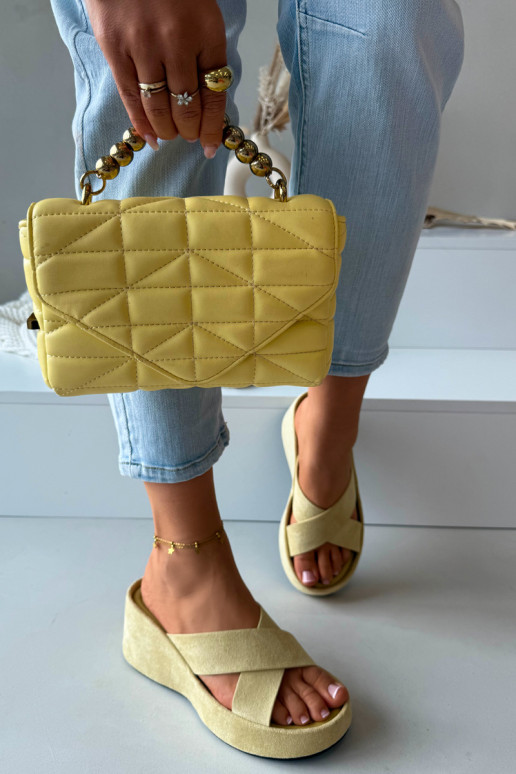 Calorine chinelos femininos em plataforma de camurça sintética amarelos