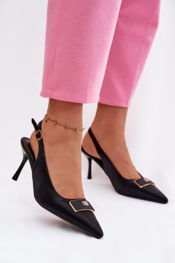 sandálias de salto alto Feminino Com decorações Detalem cor preta Lurella 2