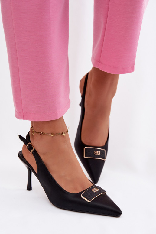 sandálias de salto alto Feminino Com decorações Detalem cor preta Lurella