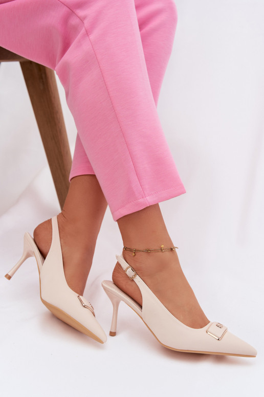 sandálias de salto alto Feminino Com decorações Detalem cor de marfim Lurella