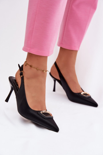 sandálias de salto alto Feminino decorar cor preta Palerine 2