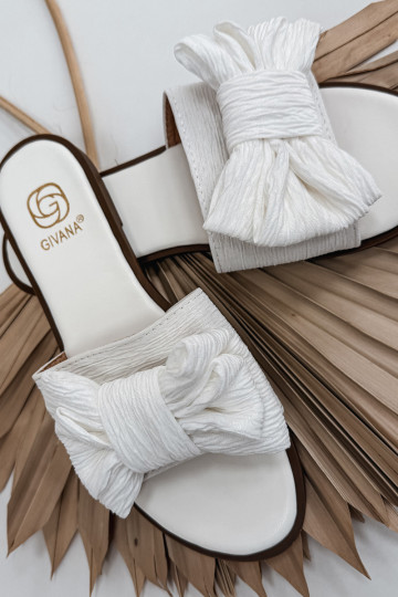 Chinelos femininos com salto largo com fitas cor branca Amivelle