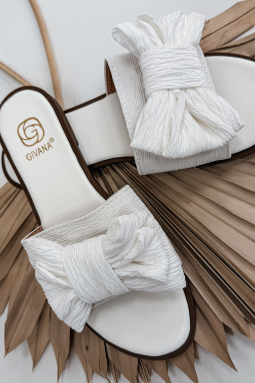 Chinelos femininos com salto largo com fitas cor branca Amivelle