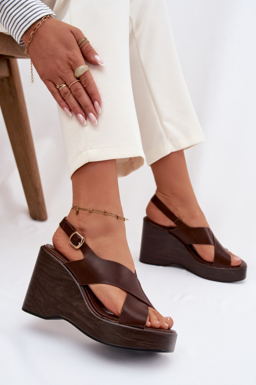Sandálias femininas de couro ecológico Habilitado coturnoie CzekoladoParae Janivra