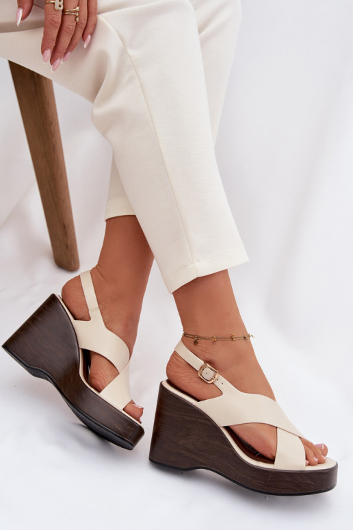 Sandálias femininas de couro ecológico Habilitado coturnoie bege Janivra