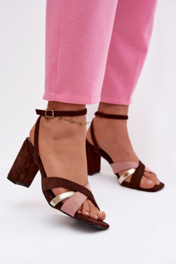 Sandálias femininas de salto alto com listras de camurça ecológicaoParae CzekoladoParae Karilora 2