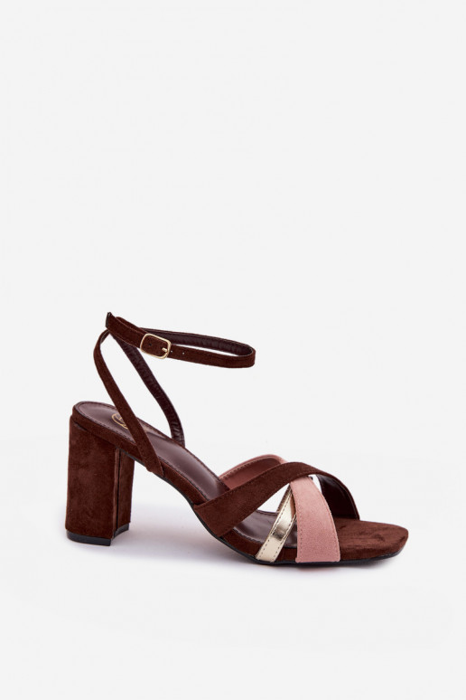 Sandálias femininas de salto alto com listras de camurça ecológicaoParae CzekoladoParae Karilora