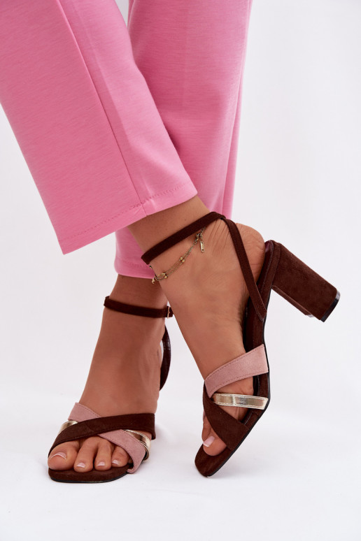 Sandálias femininas de salto alto com listras de camurça ecológicaoParae CzekoladoParae Karilora