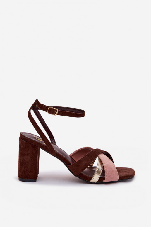 Sandálias femininas de salto alto com listras de camurça ecológicaoParae CzekoladoParae Karilora