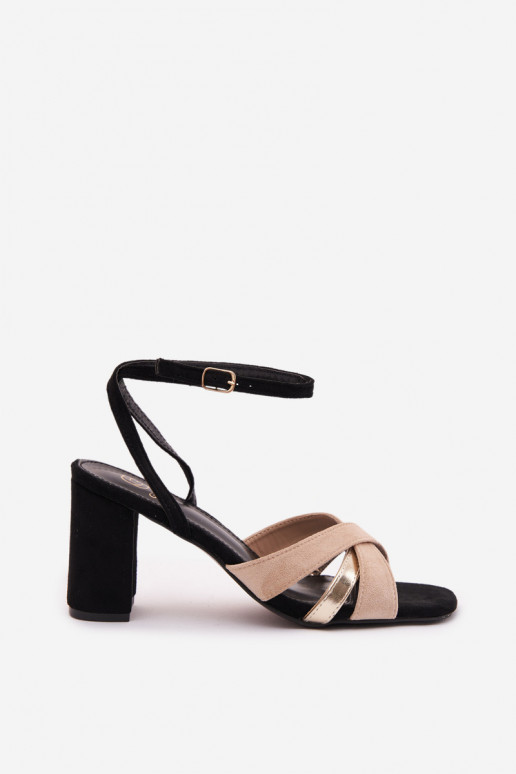 Sandálias femininas de salto alto com listras de camurça ecológicaoParae cor preta Karilora