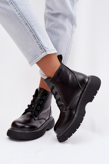 aquecimento Botas femininas com uma plataforma com atacadores cor preta Harmine 2