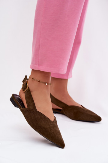 Bailarinas com fivelas douradas de camurça ecológicaoParae cor verde Palerra