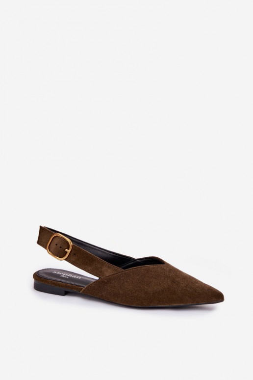 Bailarinas com fivelas douradas de camurça ecológicaoParae cor verde Palerra