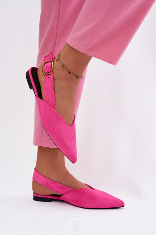 Bailarinas com fivelas douradas de camurça ecológicaoParae cor rosa Palerra