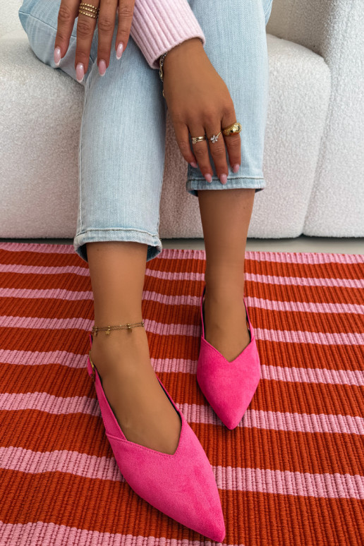 Bailarinas com fivelas douradas de camurça ecológicaoParae cor rosa Palerra