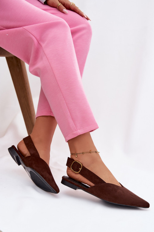 Bailarinas com fivelas douradas de camurça ecológicaoParae CzekoladoParae Palerra