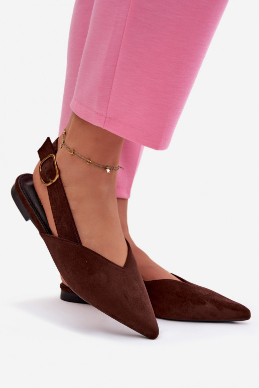 Bailarinas com fivelas douradas de camurça ecológicaoParae CzekoladoParae Palerra