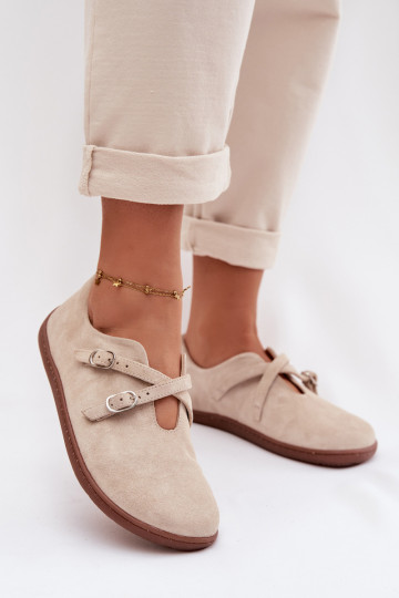 Sapatos "Barefoot" femininos de camurça com tiras Zazoo N1271, cor marfim