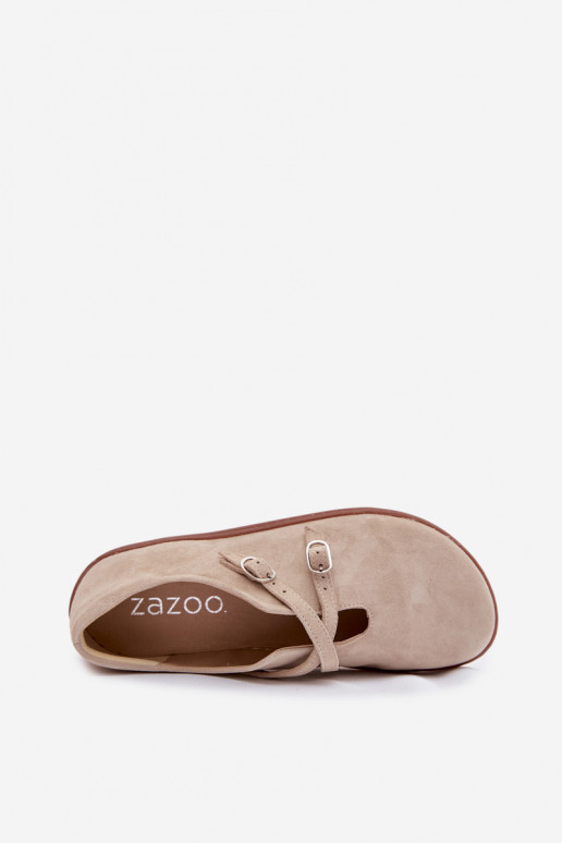 Pele de camurça sapato Barefoot Feminino com listras Zazoo N1271 cor de marfim