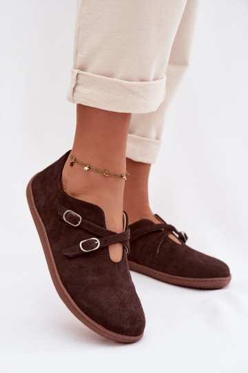 Sapatos "Barefoot" femininos de camurça com tiras Zazoo N1271, cor chocolate 2