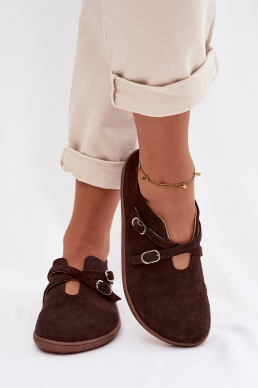 Pele de camurça sapato Barefoot Feminino com listras Zazoo N1271 CzekoladoParae