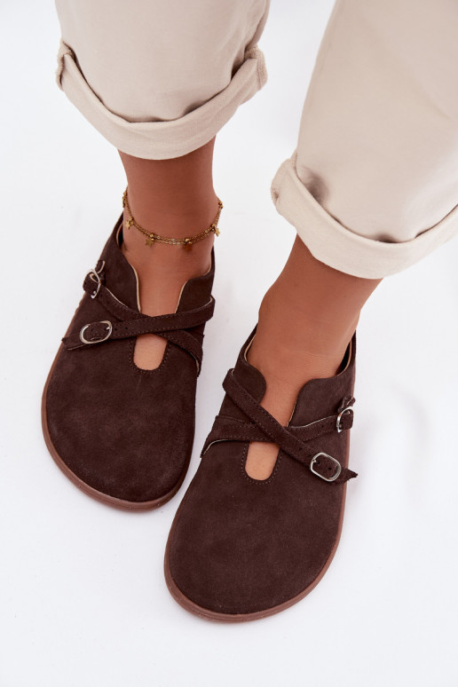 Pele de camurça sapato Barefoot Feminino com listras Zazoo N1271 CzekoladoParae