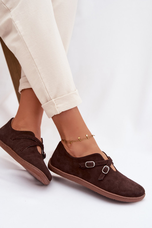 Pele de camurça sapato Barefoot Feminino com listras Zazoo N1271 CzekoladoParae