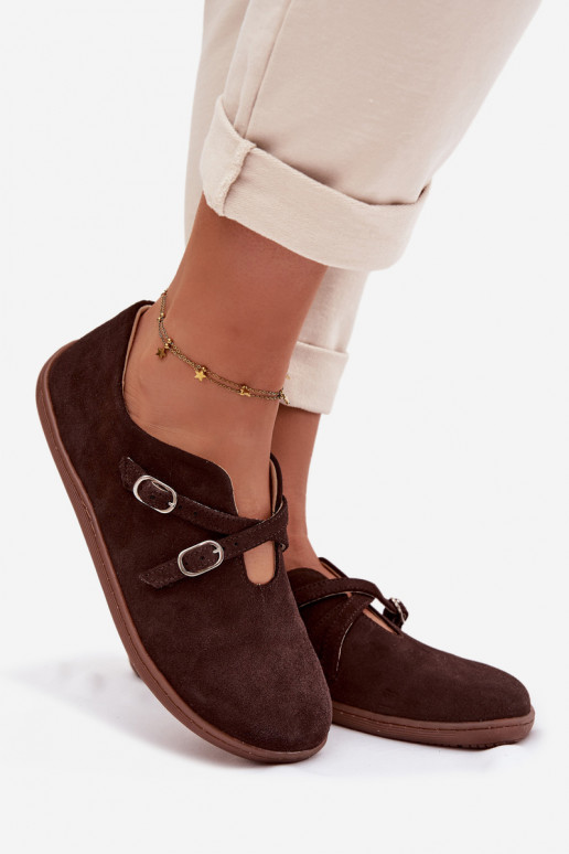 Pele de camurça sapato Barefoot Feminino com listras Zazoo N1271 CzekoladoParae