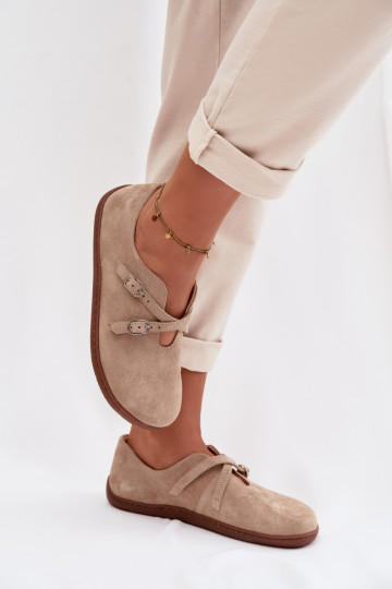 Sapatos "Barefoot" femininos de camurça com tiras Zazoo N1271, cor areia