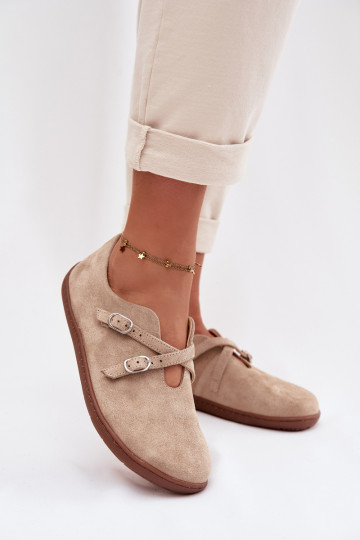 Pele de camurça sapato Barefoot Feminino com listras Zazoo N1271 bege 2