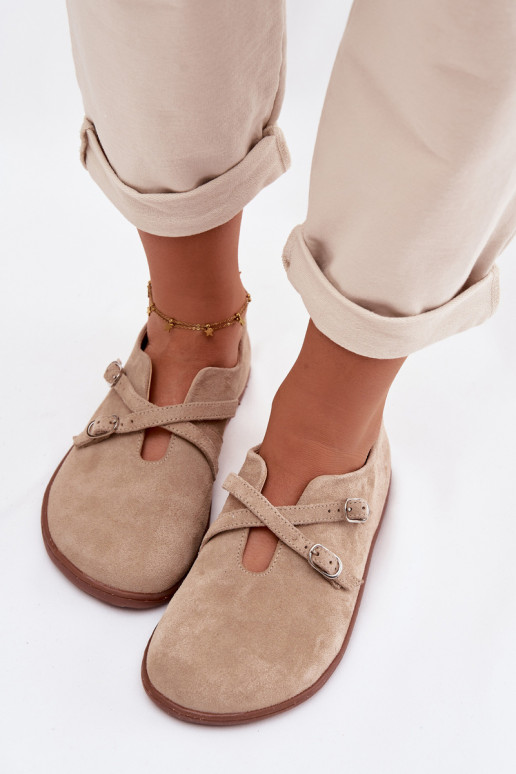 Pele de camurça sapato Barefoot Feminino com listras Zazoo N1271 bege