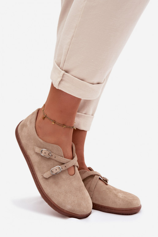 Pele de camurça sapato Barefoot Feminino com listras Zazoo N1271 bege