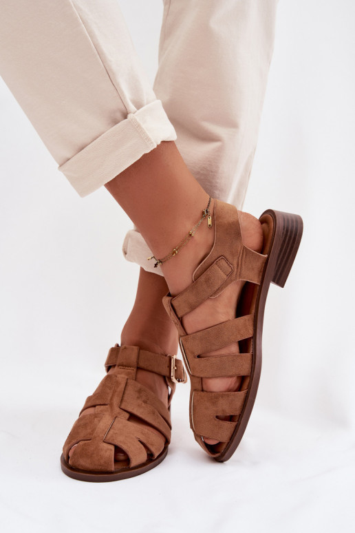 Sandálias femininas Rzymianki com fivelas douradas cor marrom Janessa