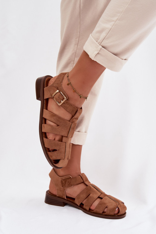 Sandálias femininas Rzymianki com fivelas douradas cor marrom Janessa