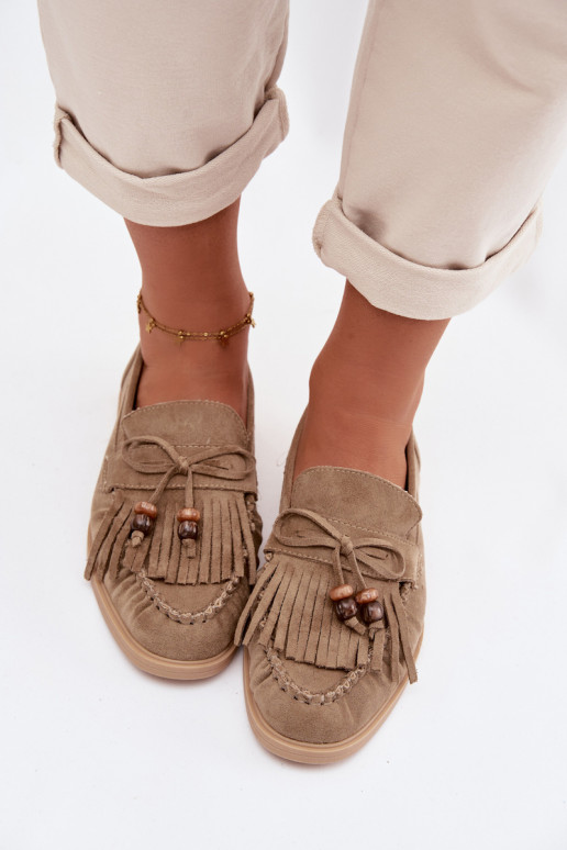 mocassins femininos com franjas I cor coralikami cor verde Teressa