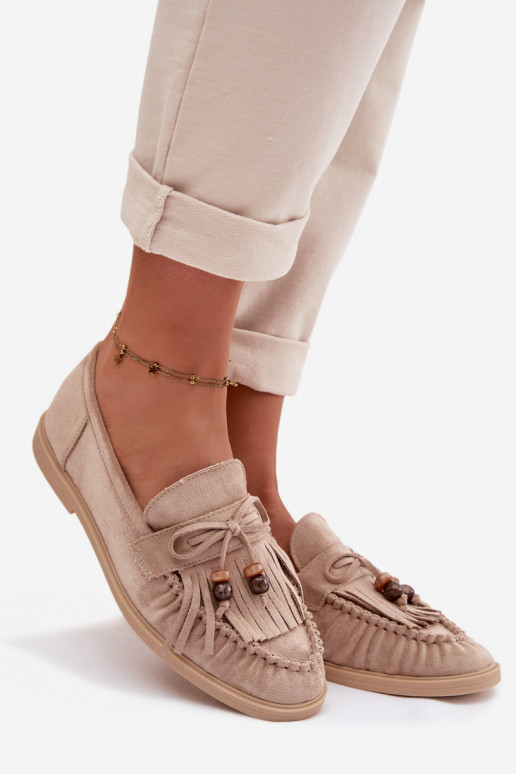 mocassins femininos com franjas I cor coralikami bege Teressa