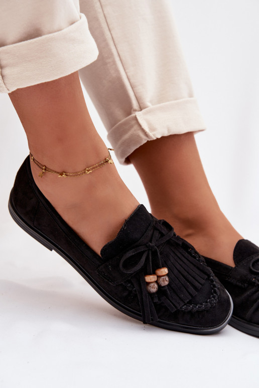 mocassins femininos com franjas I cor coralikami cor preta Teressa