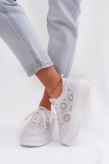 SzydełkoParae Tênis Feminino com uma plataforma cor branca Evalora 2