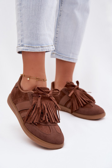 Tênis femininos de estilo esportivo com franjas, cor marrom, Dorivelle