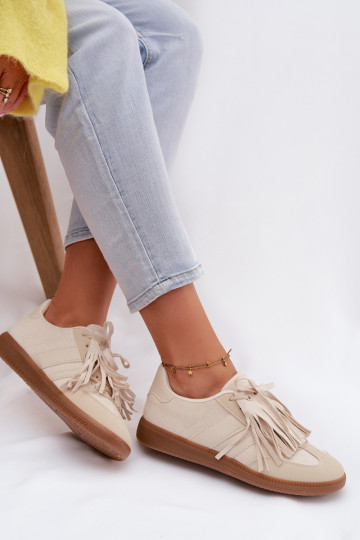Tênis femininos de estilo esportivo com franjas, cor areia, Dorivelle