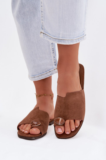 Chinelos Apartamento feminino Com decorações Detalem de camurça ecológicaoParae cor marrom Selavine 2